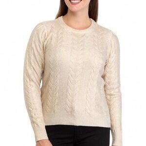 Crown & Ivy Cable Knit Gold Metallic Sweater - Size PM (Petite Medium) NWT